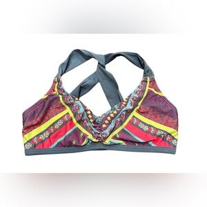 Title Nine Gray Pink Floral Geometric Bikini Top Twist Racerback Size Small